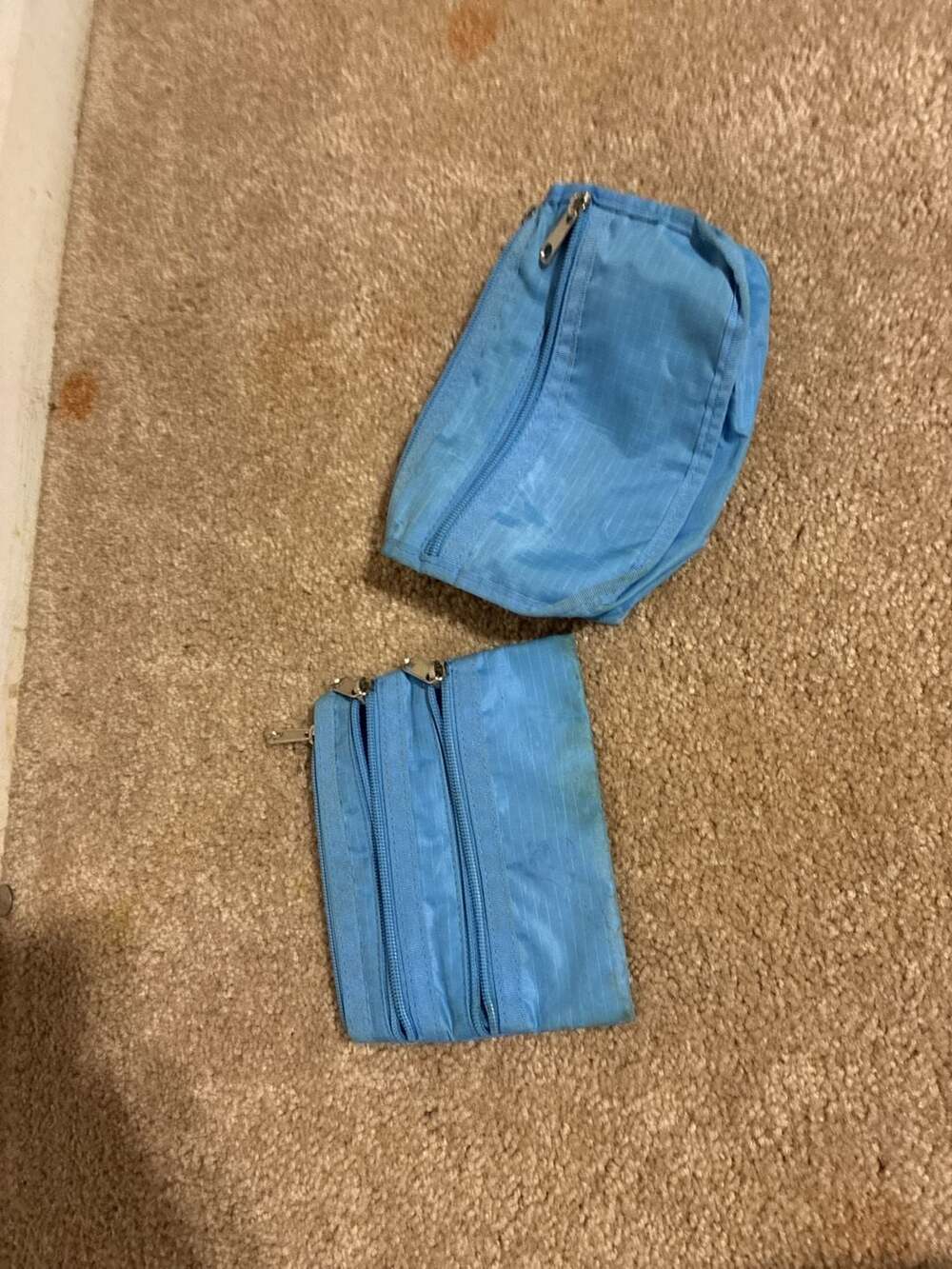 Light Blue Triple Zippered Pencil Case and Storage Pouch Set